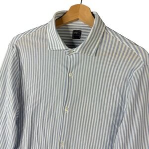 Fedeli Italy Blue White Striped Cotton Knit Button Down Shirt Mens 50 L